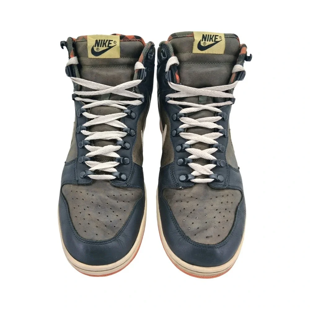 Nike Dunk High Shoes Mens 12 Dark Green Black Plaid Leather Sneakers 314345-321